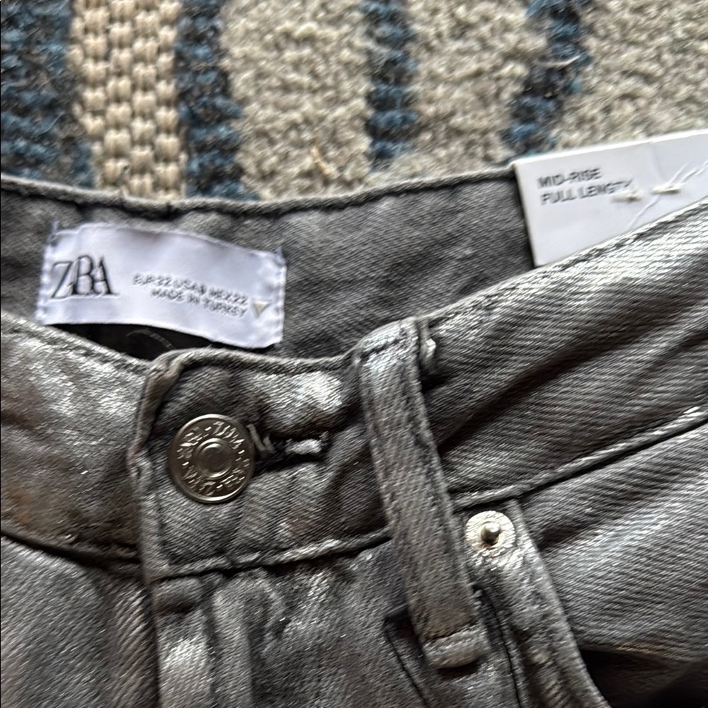 NWT Zara Silver Metallic wide leg Jeans size 0 - Picture 5 of 8